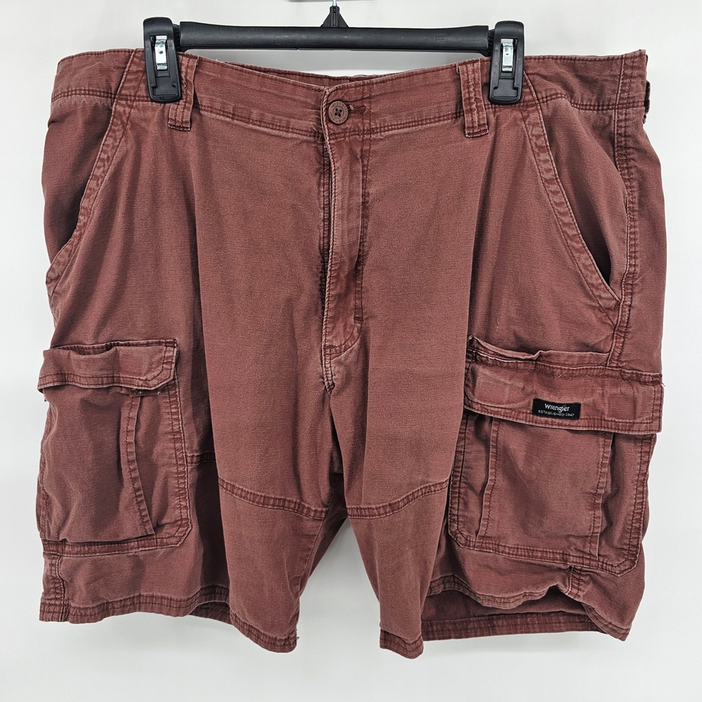 Wrangler Cargo Shorts Mens 38 Red Relaxed Fit Stretch Cotton Utility Hiking